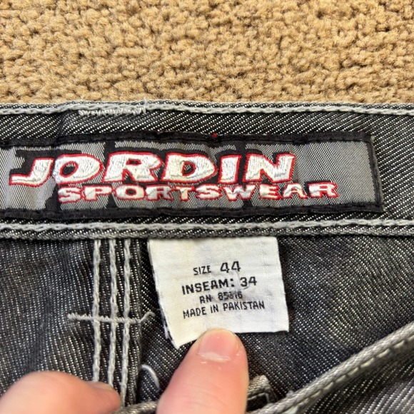 Vintage Jordin Sportswear Jeans Mens 44x34(31) Black Faded HipHop Baggy 90's Rap - Picture 3 of 14